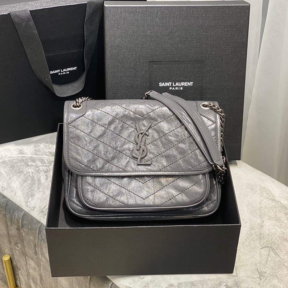 Grey SAINT LAURENT NIKI MEDIUM IN CRINKLED VINTAGE LEATHER - Image 2