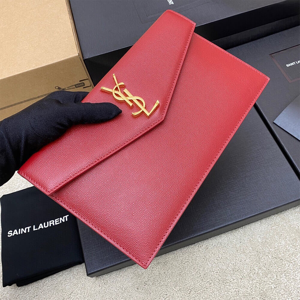 Gold YSL UPTOWN POUCH IN GRAIN DE POUDRE EMBOSSED LEATHER - Image 3