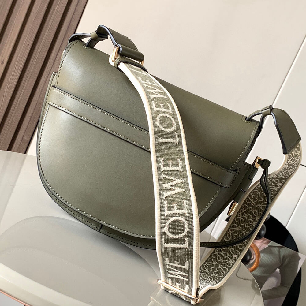 Autumn Green Loewe Small Gate bag in soft calfskin and jacquard - Image 4