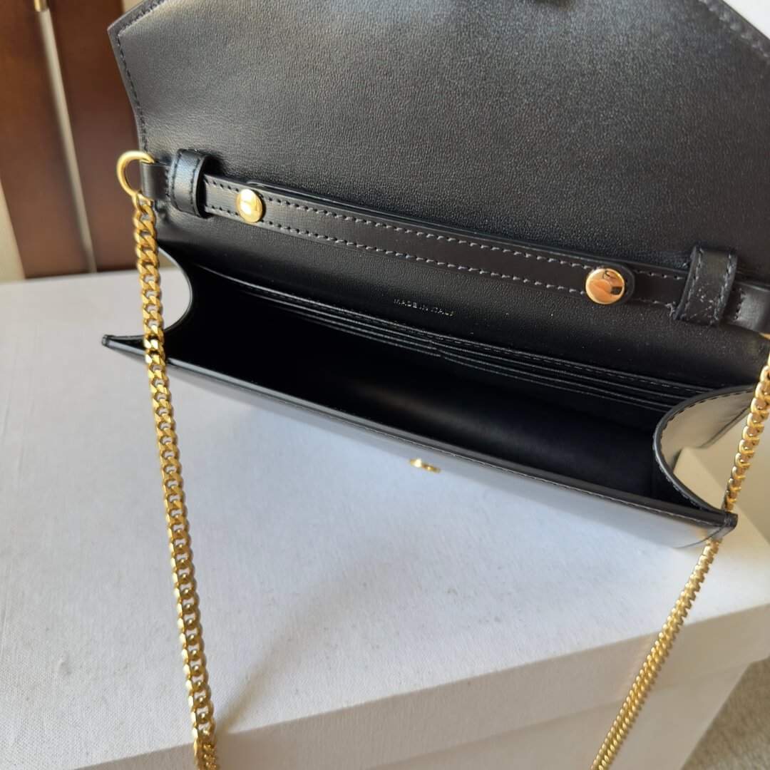 CELINE MARGO Shiny Calfskin Leather Chain Wallet - Image 8